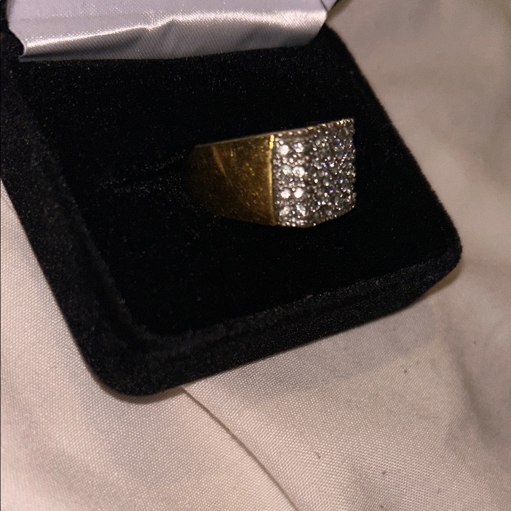 Gold Tone Pave Cluster Statement Ring - image 1